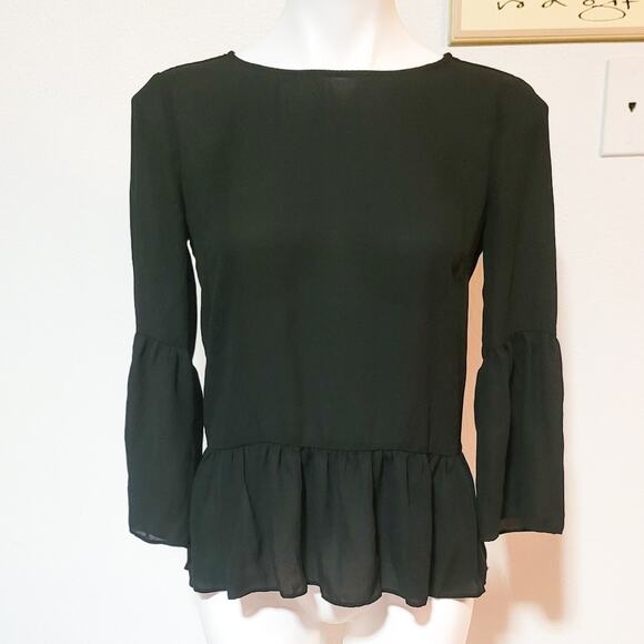 FREE with bundle! J. Crew black flounce sleeve chiffon semi-sheer peplum blouse - Picture 11 of 11